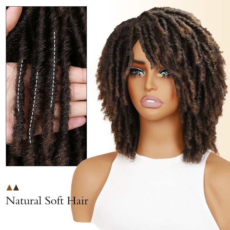 HANNE Dreadlock Wig Short Twist Braided Wigs for Black Women and Men Afro Curly Synthetic Wig Faux Locs Braided Crochet Hair Wigs (1B/30#) - Image 3
